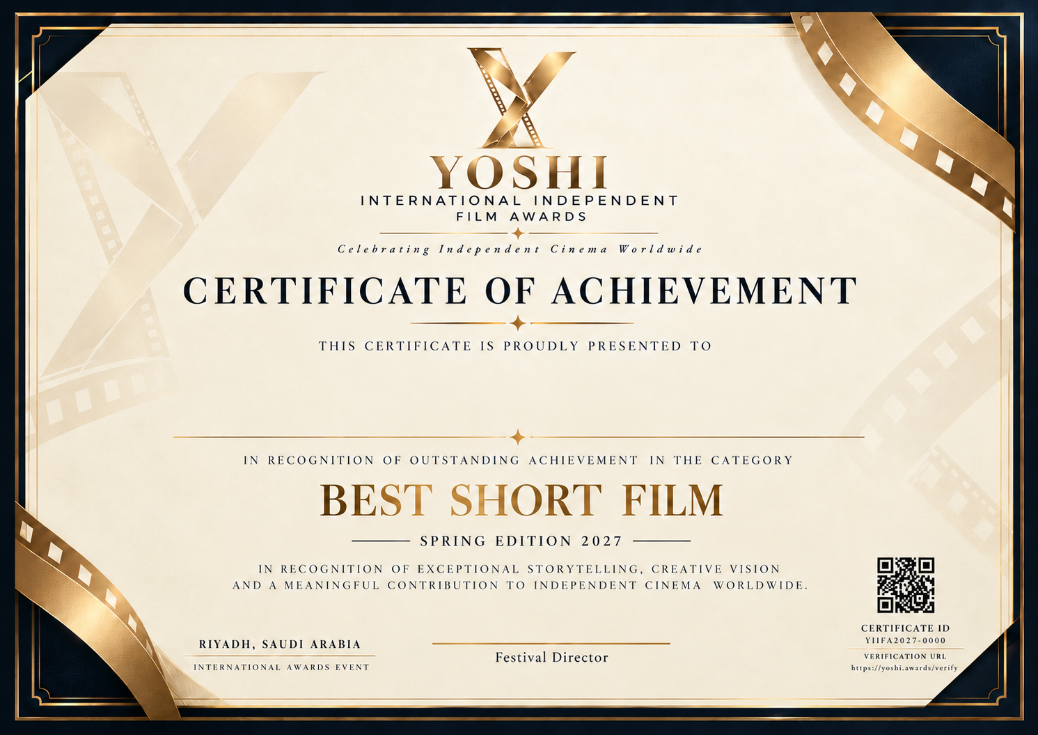 YOSHI Certificate of Achievement